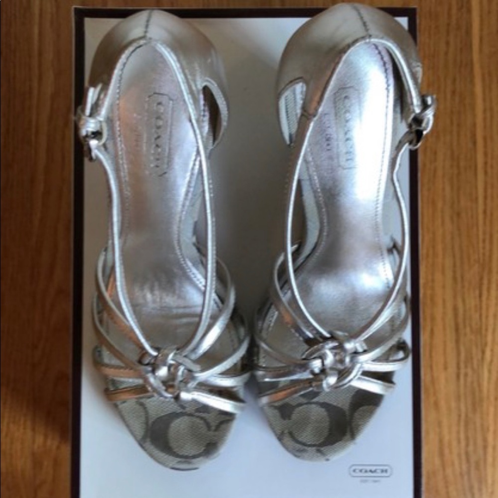 Coach Metallic Silver Joslin Kid Wedges - Picture 3 of 11